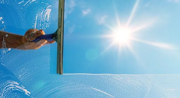 Fenster wird mit Abzieher gereinigt