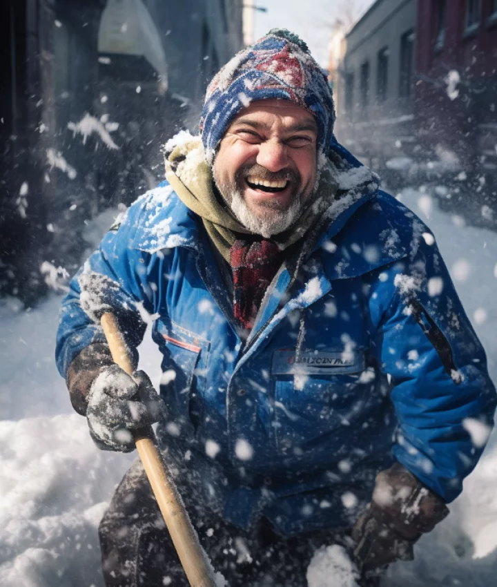 Mann im Schnee mit Schneeschaufel